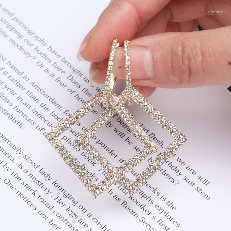 

European and American Fashion Geometric Crystal Pendant Earrings Female Korean Long Temperament Wild Earrings Wedding Jewelry1