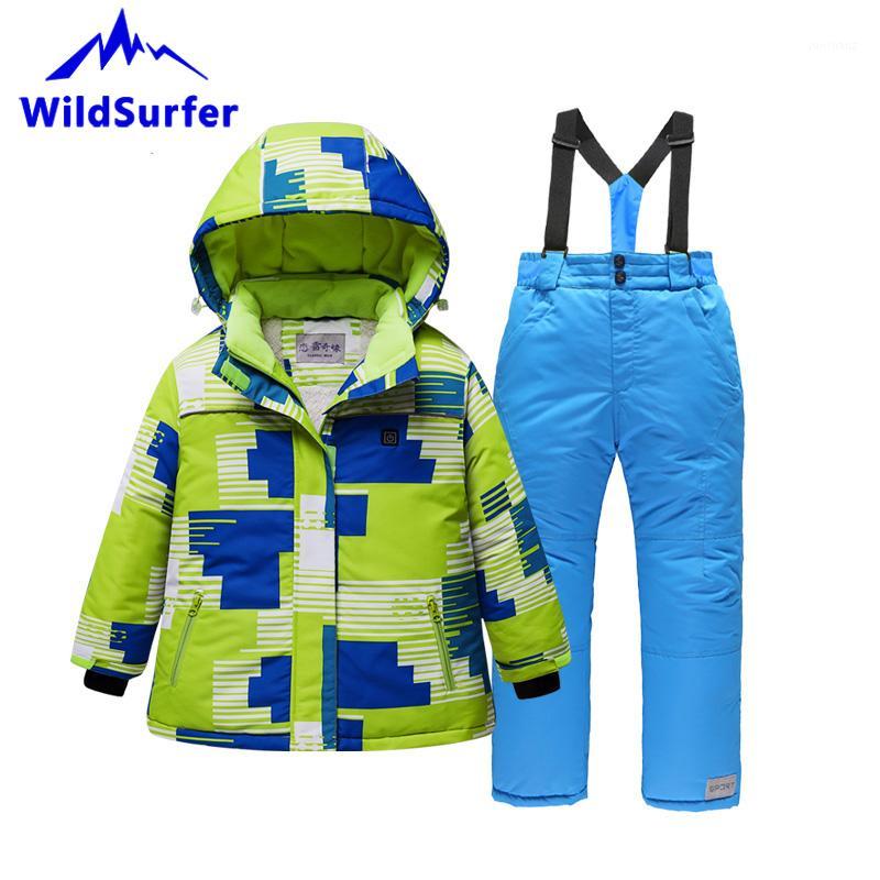 

USB Heating Kids Skiing Suits Winter Boys Girls Windproof Keep Warm Ski Jackets and Pants Child Snowboard Suits Children W3061, Ws9042