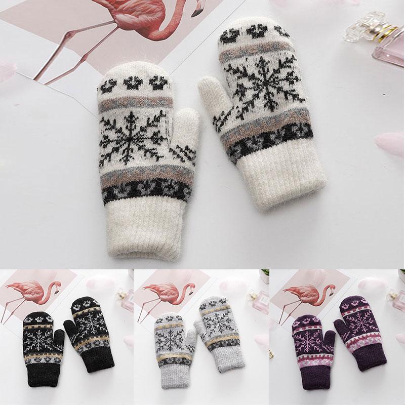 

Five Fingers Gloves Winter Knitted Warm Christmas Outdoor Windproof Xmas Full Finger Mittens Women Snow Wrist Thicken
