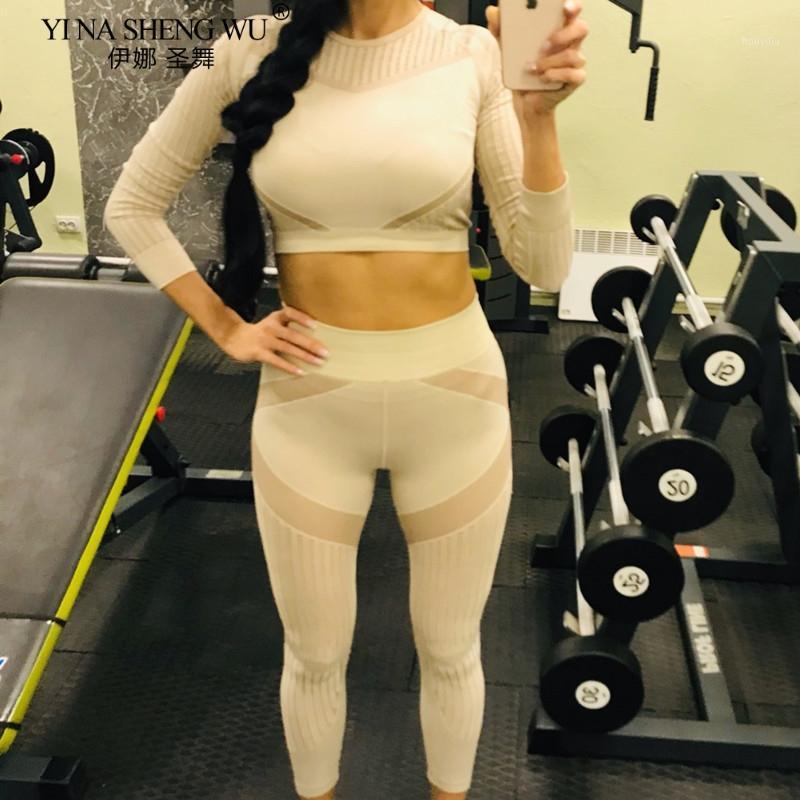 

Hollow Out Seamless Yoga Set Sport Outfits Women Two 2 Piece Crop Long Sleeves Top Leggings Workout Gym Suit Fitness Sport Sets1, Dark gray top