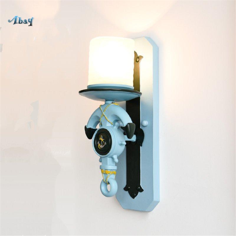 

Mediterranean Sea Iron Art Ship Anchor Wall Lamps for Children Room Living Room Cafe Wall Decor Creative Light Fixtures E27 Led
