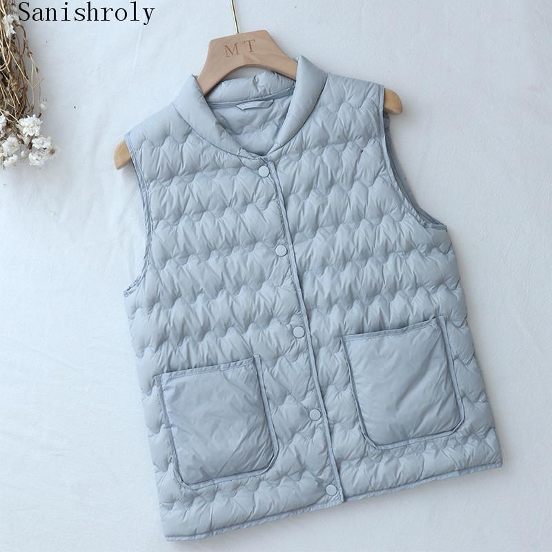 

Sanishroly Women Sleeveless Waistcoat Autumn Winter Ultra Light Duck Down Vest Coat Female Pocket Inside Jacket Plus Size SE1087, Beige