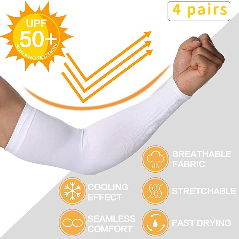 

4-Pairs Cooling Arm Sleeves UV Protected Anti-Slip Compression Sun Sleeves Cover for Men Women Cycling Running Golf, White