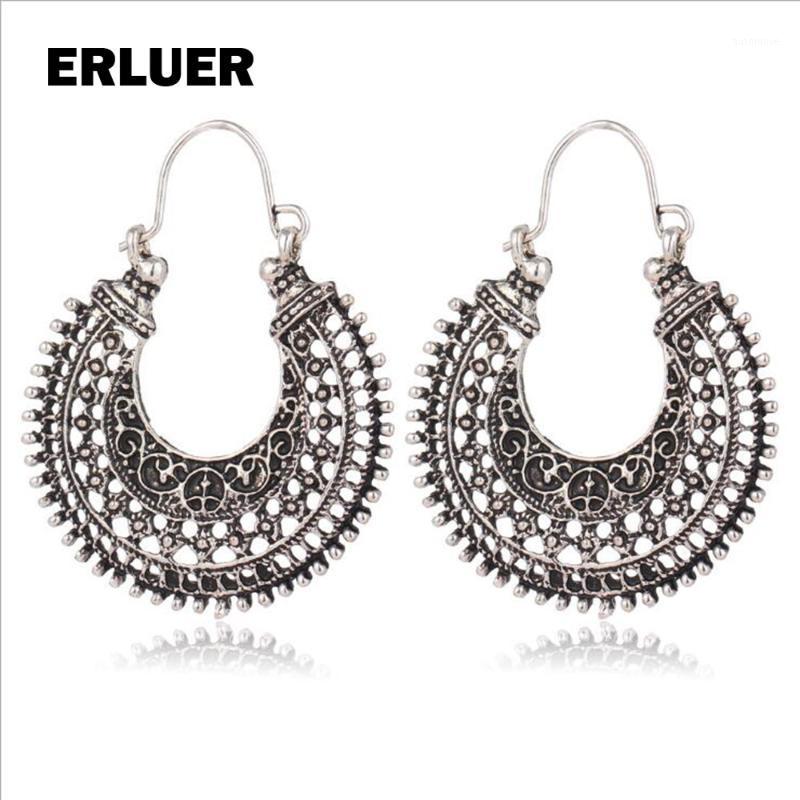

Women Hoop Earring European Brand Retro Brincos Vintage Silver Color Statement Ethnic U Shaped Jewelry Ear Pendant Earrings1