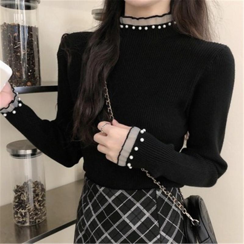 

2021 Sweater Women Pullover Knitted Jumper Long Sleeve Autumn Winter Girls Sweaters Female Tops Ladies Basic Sweater Pull Femme, Black