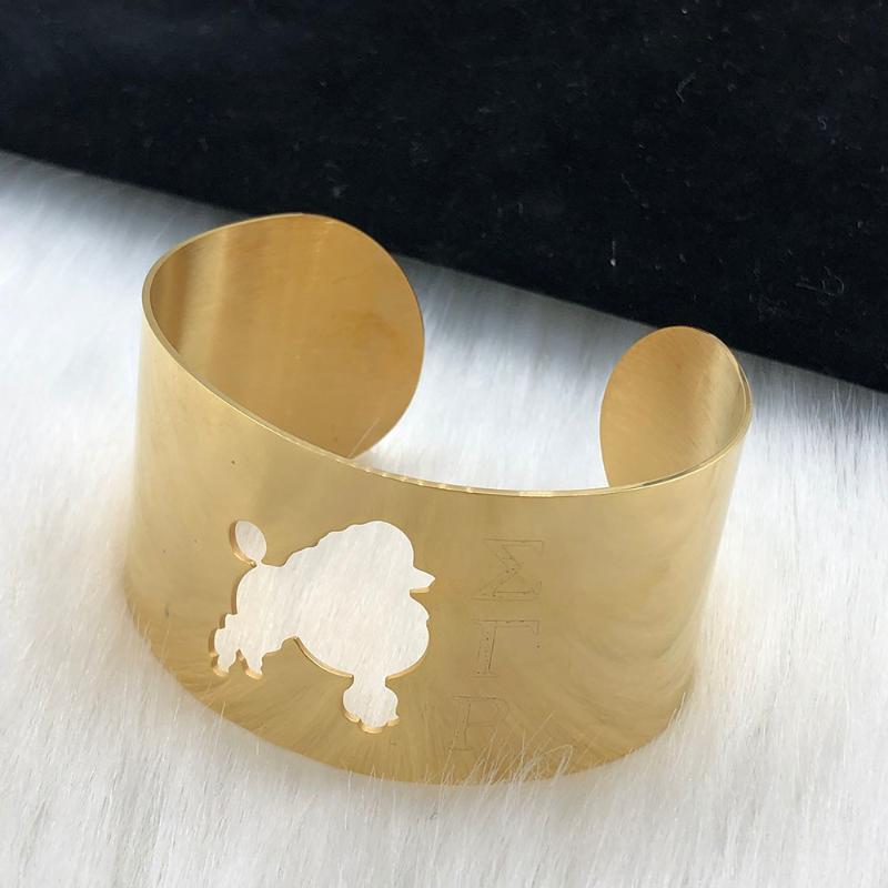 

Bangle Stainess Steel Carving Roman Letter SGR Gold Color Men Women Love Caff Jewerl For Gift