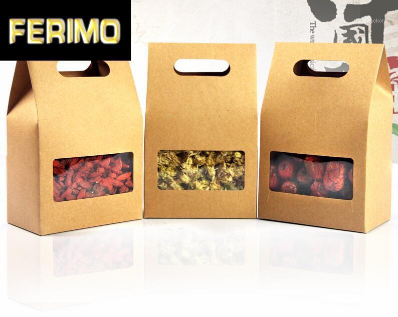 

50pcs 8*5*15.5cm/10*6*15.5cm/10*5*23.5cm Transparent PVC Window Paper Box Packaging Stand Up Kraft Box Candy Cardboard Pouch1