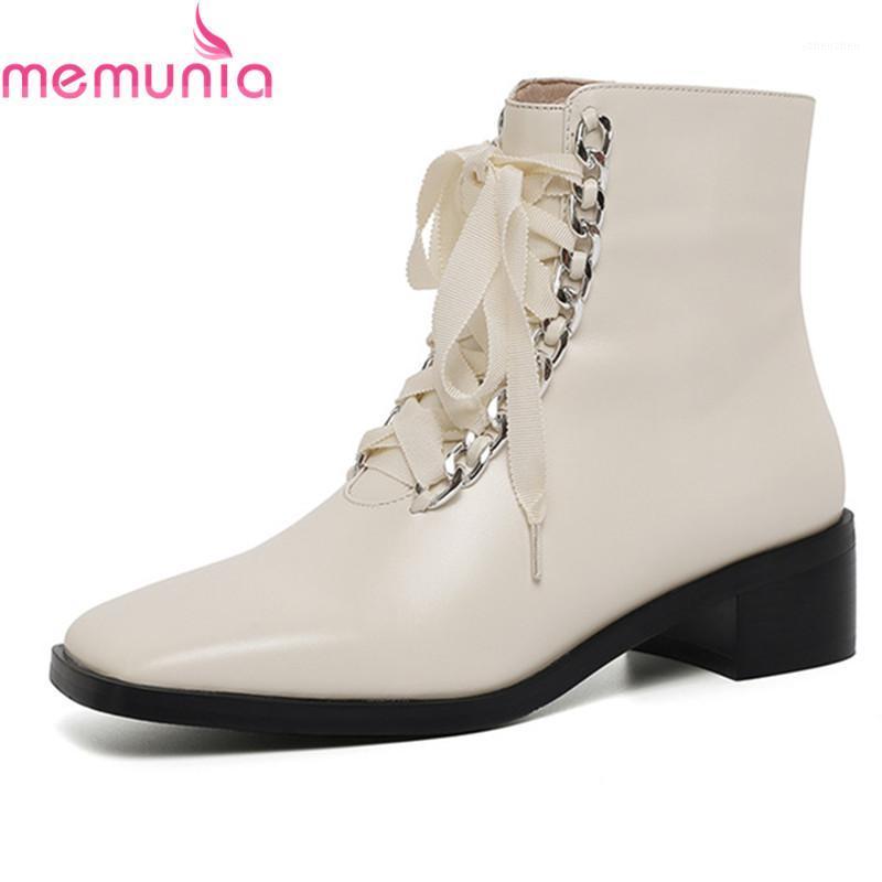 

MEMUNIA 2021 New Arrival Women Boots Genuine Leather Boots Fashion Lace Up High Heels Ankle Autumn Winter Ladies Shoes1, Black