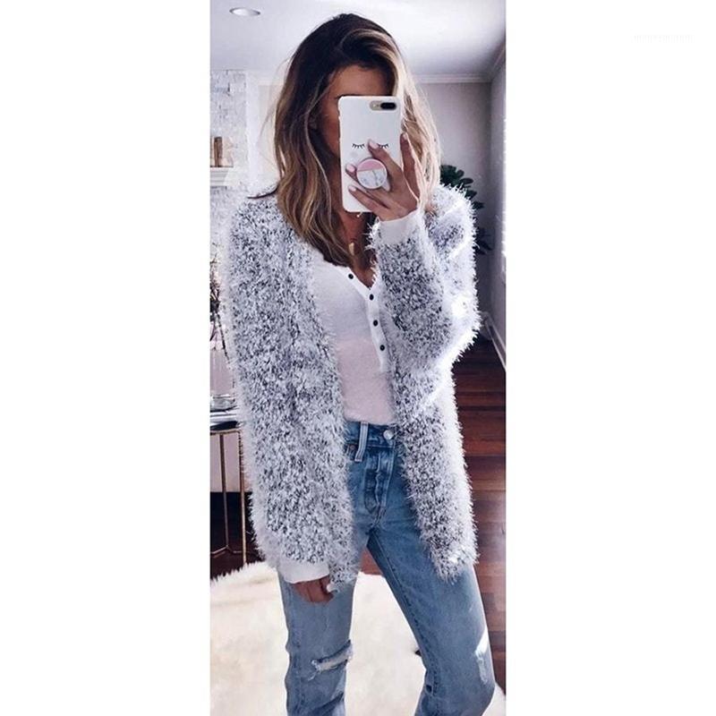 

Autumn Winter Women Plush Cardigan 2019 Fashion Long Sleeve Fluffy Warm Sweater Coat Female Solid Color Slim Cardigans Sweater1, Gray