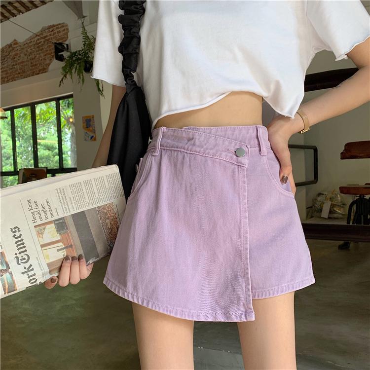 

Streetwear High Denim Skirt Shorts Womens New Jean Shorts Candy Color Summer Female Loose Short, Pink