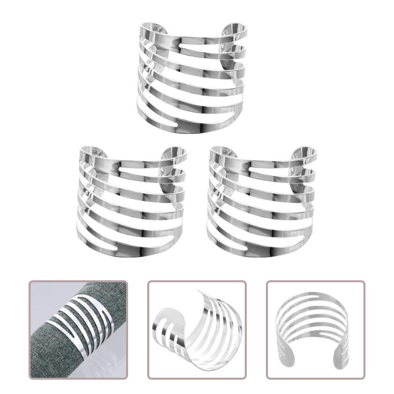

3Pcs Hollow Napkin Rings Fashion Napkin Buckles Table Accessories (Silver