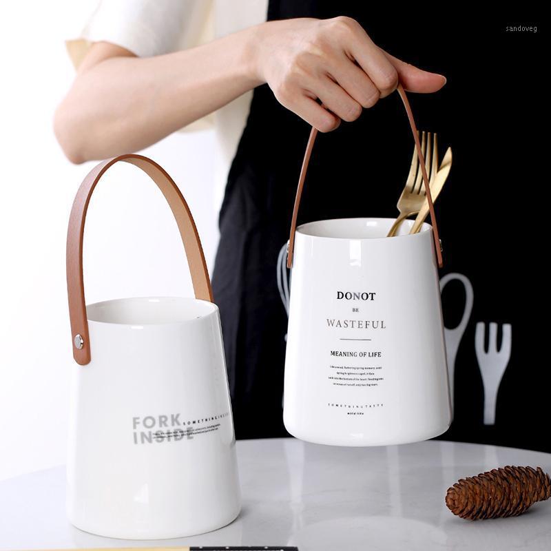 

Ceramic Chopsticks Tube Kitchen Storage Box Leather Portable Drain Rack Spoon Bucket Knife Fork Tableware Holder Racks WF9221