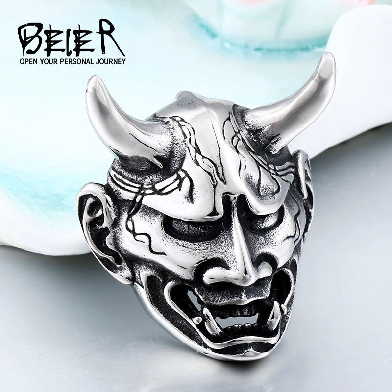

BEIERStainless steel Evil Oni Noh Hannya Mask Pendant Necklace Wallet Connector Charm Chain Free shipping Halloween Gift BP8-382