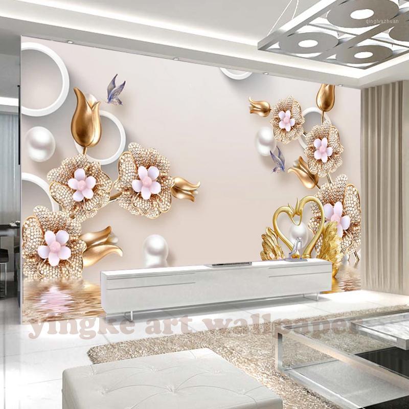

Custom 3D stereoscopic Photo Wallpaper Flower Romantic jewelry rose Wall Mural Wallpapers For Living Room Bedroom De Parede1, As pic
