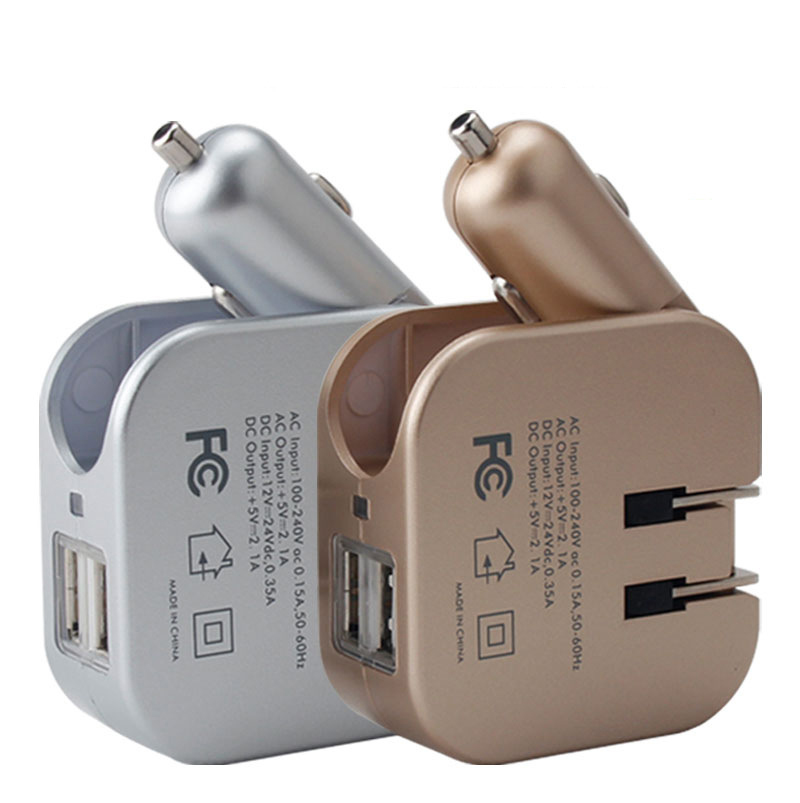 Mobile Phone Quick Charger Car Wall Car-Mounted Household Dual-Port Usb 2.1A Travel Fast Charging 2-in-1 Foldable Phones Adapter Charger Universa-image-752898257