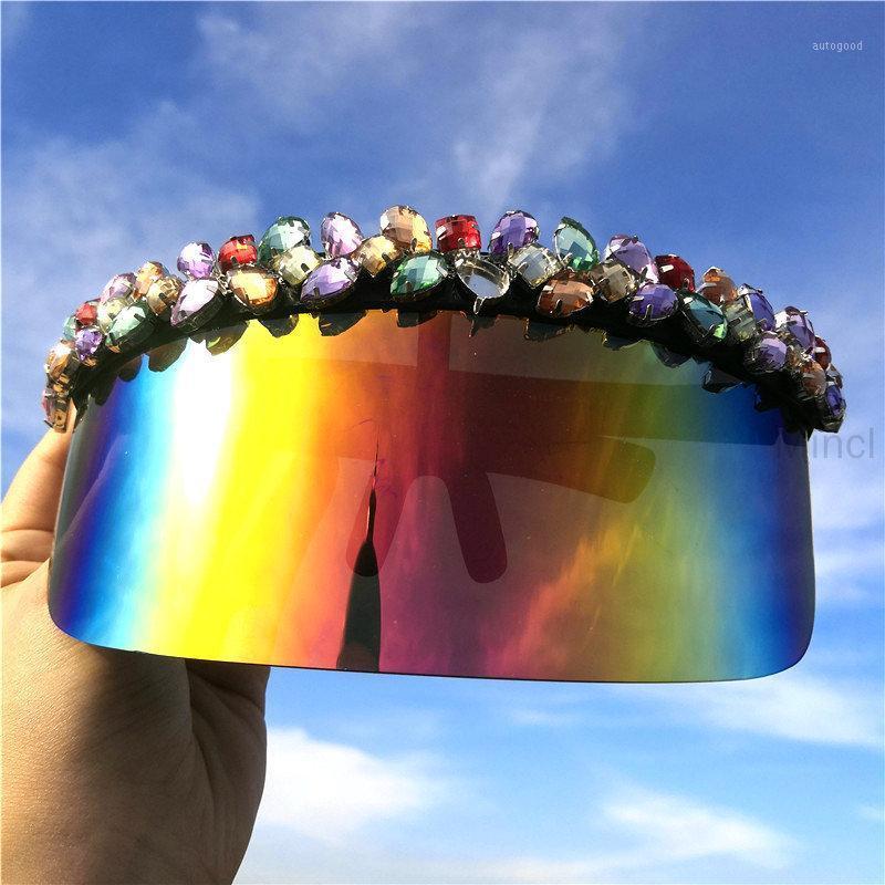 

Sunglasses Designer Oversized Visor Shield Rhinestone Women Men Brand Hood Goggles Big Flat Top Diamond Sun Glasses Shades FML1