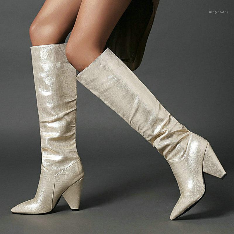 

Women Knee High Boots Big Size 34-43 Pleatedpointed Toe Women Western Boots Spike High Heel Ladies Autumn Winter1, Sky blue