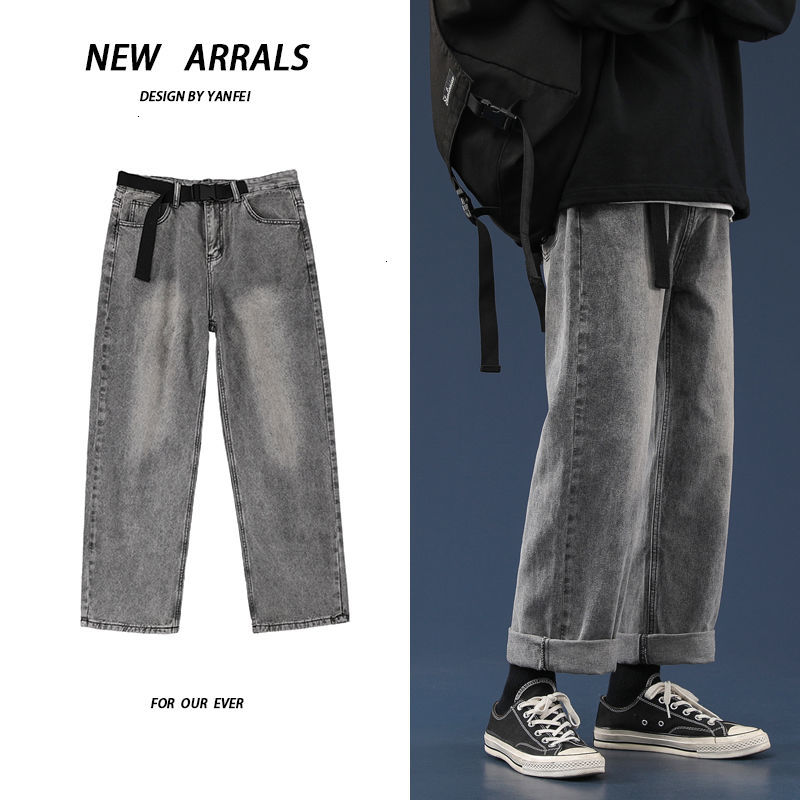 

2021 Male Brim Pants Autumn Thin New Jeans Relaxed Youth Masculine Clothes CQY2, Black