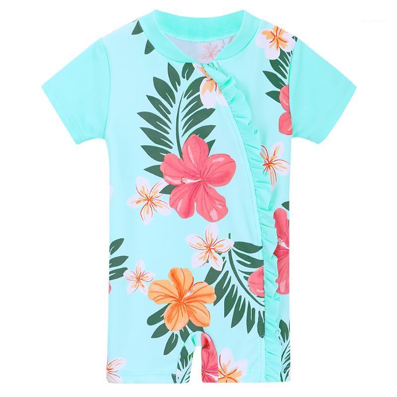 

Girl Bikini Summer Swim Cute Cyan Pink Bird Flower 1 Month-3 Years Baby Infant SPF30+ UPF50+ One-Piece Short Sleeve Vacation Kid1