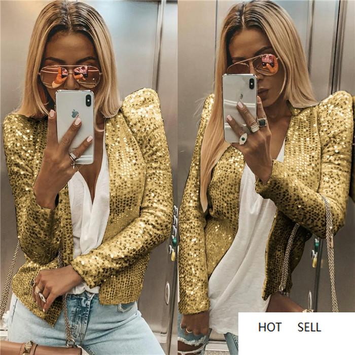 Sequins Cardigan Womens Bing Long Sleeve Stand Collar Coats Autumn Winter Fashion Slim Women Outerwear Clothing-image-609949215