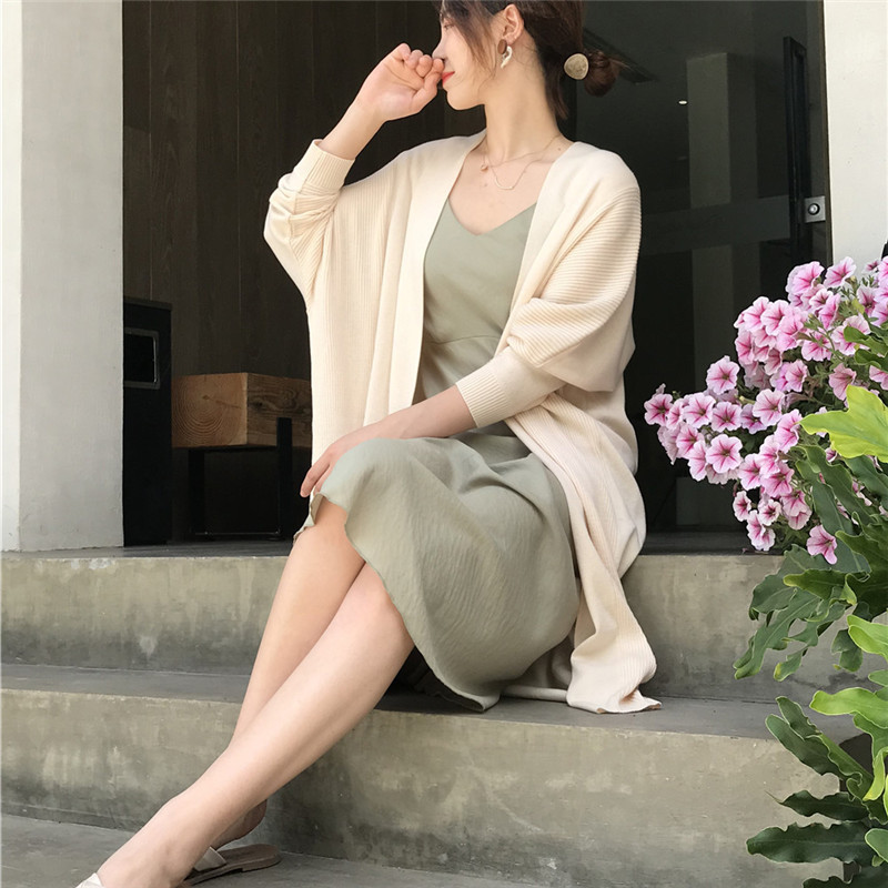 

2021 Thin-mesh Wool with Loose Mesh for Woman New Pure Color Long Open Stich Cardigan Normcore Sweaters EQP7, Beige
