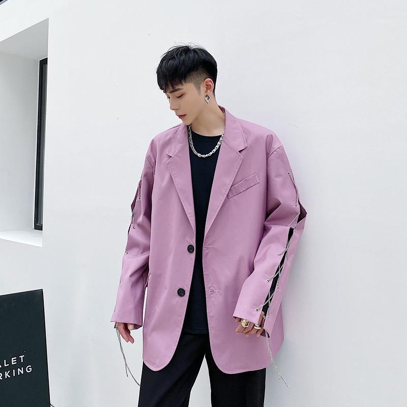 

Male Punk Gothic Loose Suit Coat Outerwear Stage Clothing Men Chain Streetwear Vintage Fashion Casual Suit Blazers Jacket1, 668
