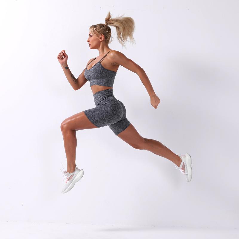 

Hot 2Pcs Set Women Seamless Yoga Sets Fitness Sports Suits Gym Clothes Breathable Bra Running Leggings Workout Set Shorts+Top, Blue