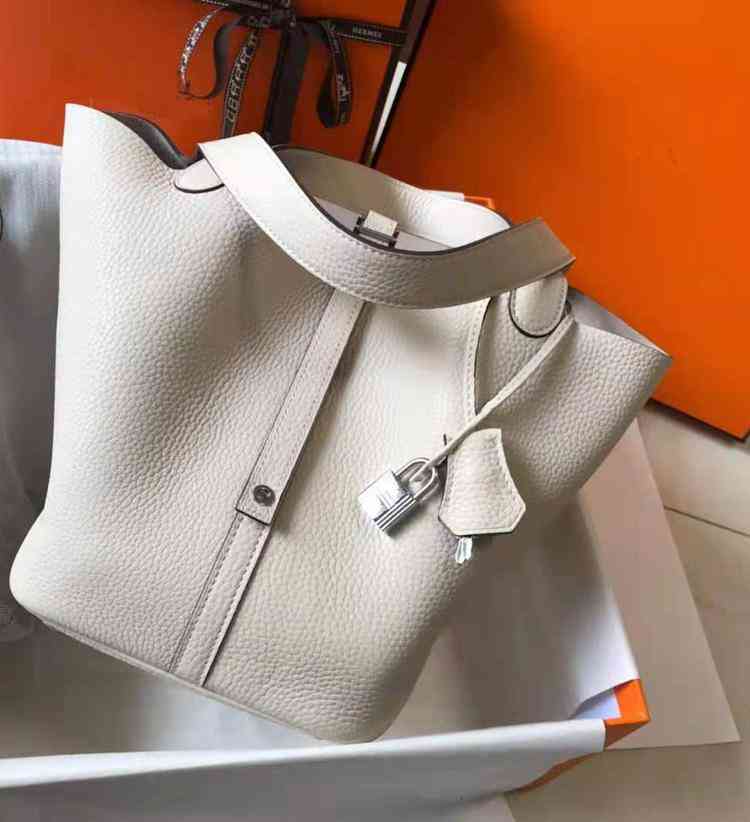 

Designer H Bags 2022 Picotin Vegetable Basket Real Cowhide Lychee Pattern Togo Female Handbag Silver Buckle Tote Bag with Silk Scarf Sak Hermè, Dark grey