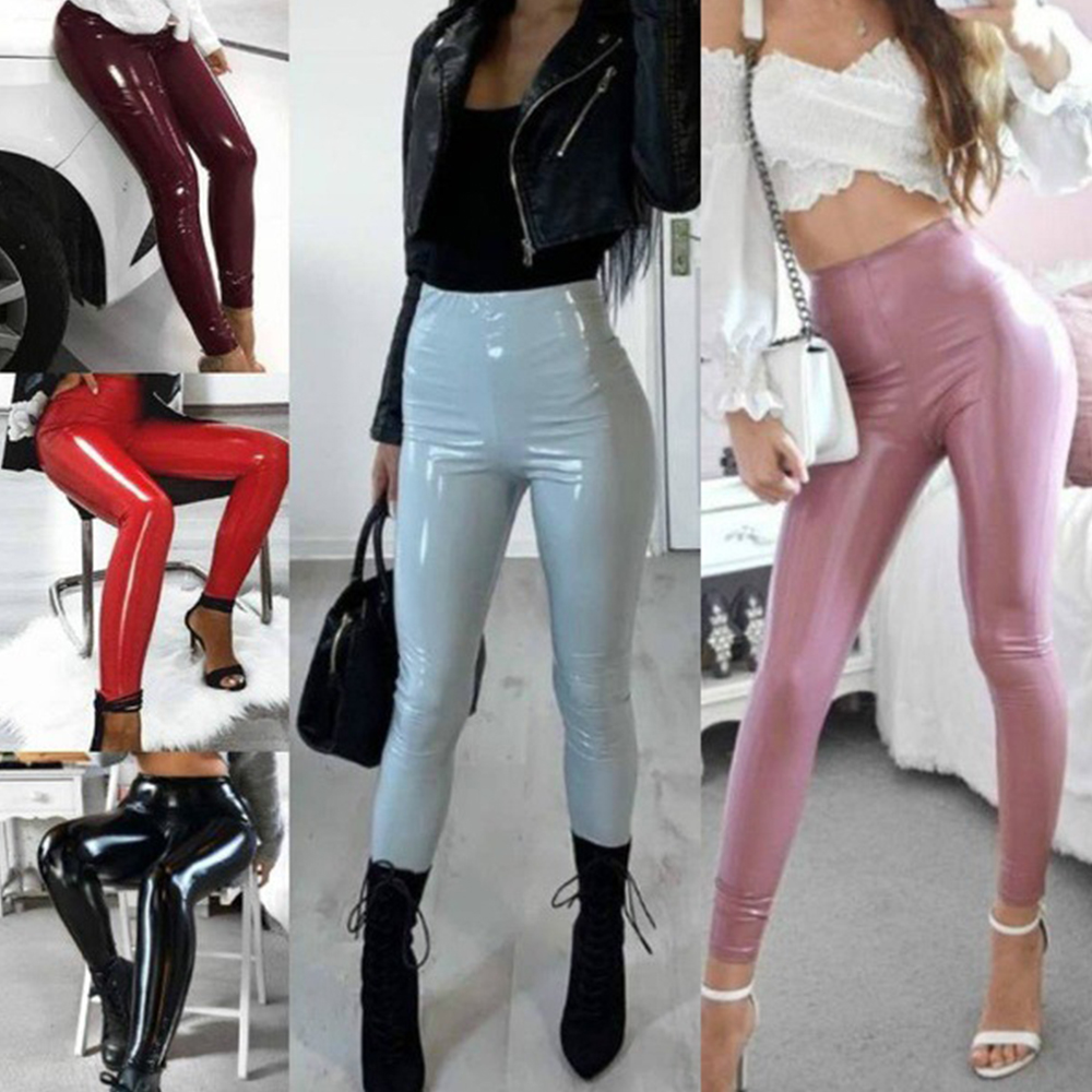 

PU Leather Pants Women Autumn Winter Stretch Skinny Pencil Pant Ladies High Waist Slim Tight Trousers Female Trouser, Black