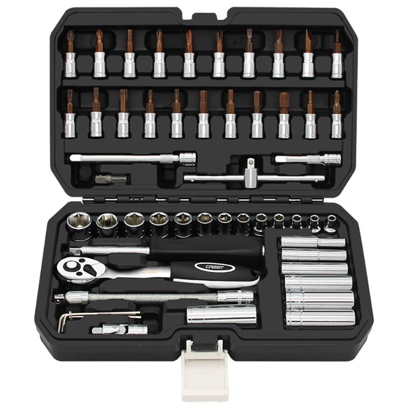 

53pcs 1/4 Inch Ratchet Wrench Drive Socket Spanner for Bicycle Motorcycle Car Repairing Tool Set