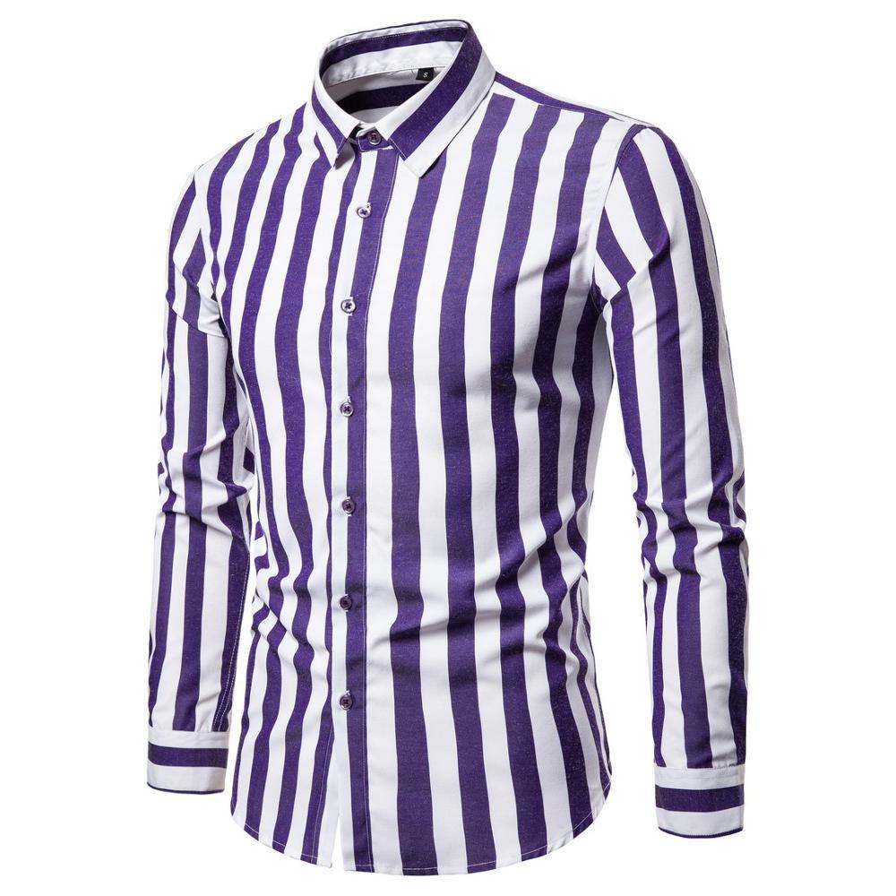 

2021 New Plaid Large Size Cotton Long-sleeved Casual Young Men's Shirt 26fx, Purple