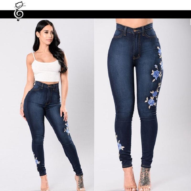 

Jegging Femme New High Waist Skinny Jeans Woman Embroidered Spodnie Damskie Jeansy Z Wysokim Stanem Denim Jeans Trousers Women, Blue