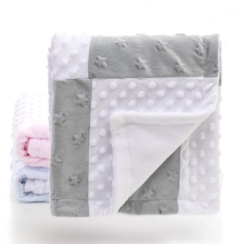 

2 Layers 3D Dot Star Heart Pattern Splicing Fleece Coral Minky Soft Thermal Toddler Child Baby Blanket Bedding Quilt Swaddle1, Blue white 75-75cm