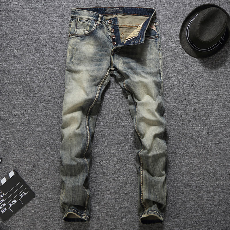 

2021 New Italian Men From Vintage Designer Jeans Good Quality Slim Fit Buttons Classic Pants Mark 3d84, Beige