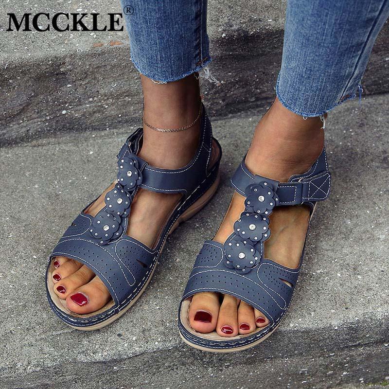 

MCCKLE Summer Women's Sandals Retro Ladies Shoes Hook&loop Female Plus Size Wedges Platform Woman Hollow Out Comfort Sandalias, Brown