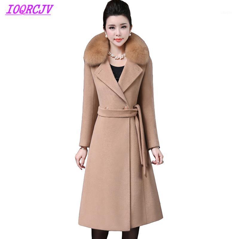 

2020 Womens Autumn Winter Woolen Jacket Coats Plus size Thick Warm Woolen cloth Outerwear Faux fur collar Coats IOQRCJV Q0121, Black