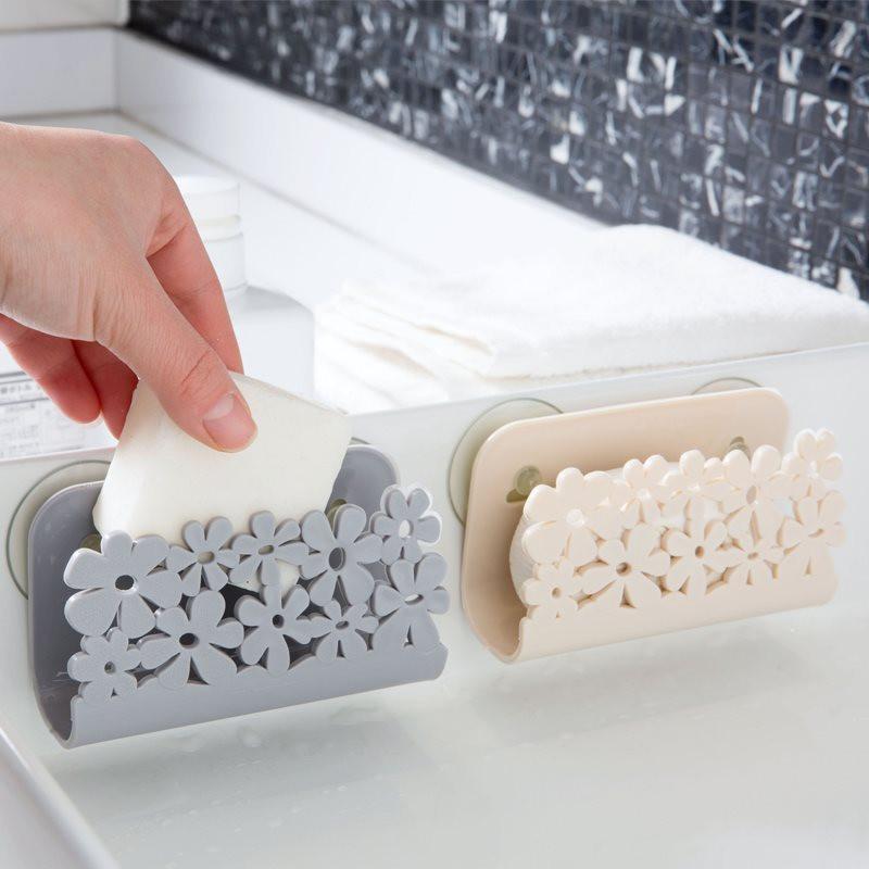 

Kitchen Organizer Rack for Dish Clothes Sink Sponge Dish Holder Clip with Suction Cup Hollow Flower Kitchen Bathroom Drying Rack