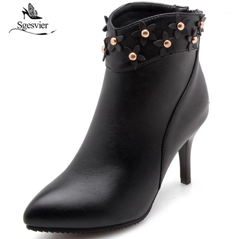 

Sgesvier Black Women Ankle Boots Zipper Pointed Toe Pu Leather Winter Shoes Platform Thin High Heel Women Boots Size 32-47 OX6241, Apricot