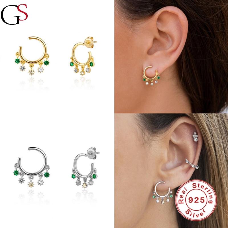 

Hoop & Huggie GS Sterling 925 Silver Earrings For Women Flat Circle Zircon Pendientes Boucle Oreille Femme Fashion Earring Accessories