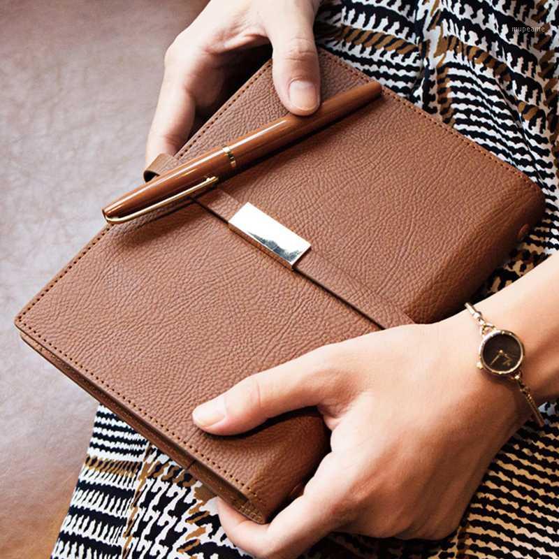 

A5 C5 Lichee Pattern Cross stripe Spiral Notebook High-grade 6 Holes Loose-leaf Metal bandage Business Office Meeting Notepad1