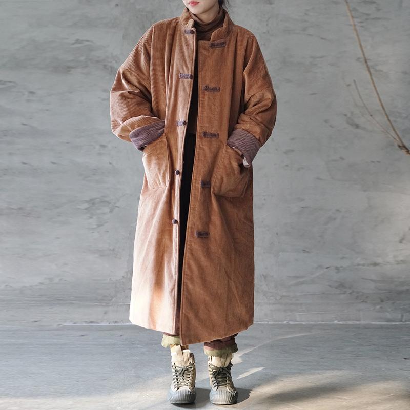 

Johnature Women Corduroy Vintage Thick Parkas Warm Patchwork Color Coats 2020 Winter Wide-waisted Button Pockets Female Parkas, Khaki