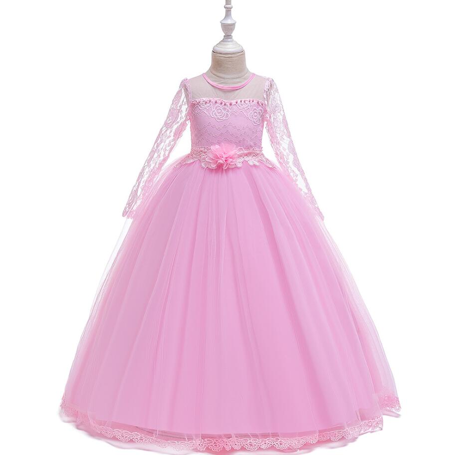 

14 High-End spring Summer Children's Dresses Girl long sleeve lace flowers dress Elegant Piano performance Princess Dress, Pink