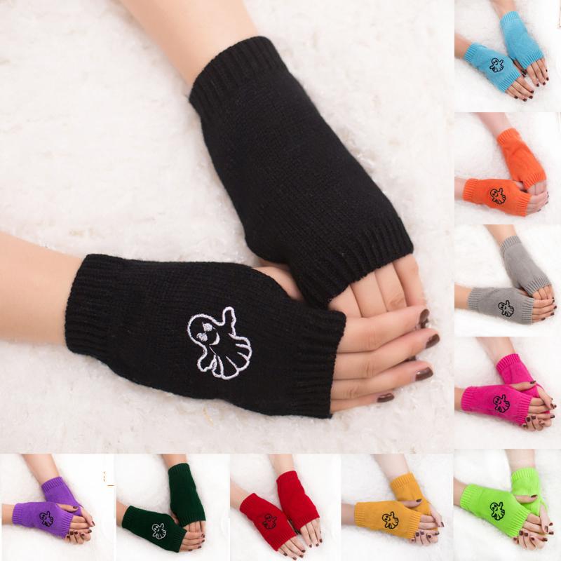 

Simple Cute Embroidered Knitted Gloves Women Girl Knitted Arm Fingerless Keep Warm Winter Gloves Soft Warm Mitten