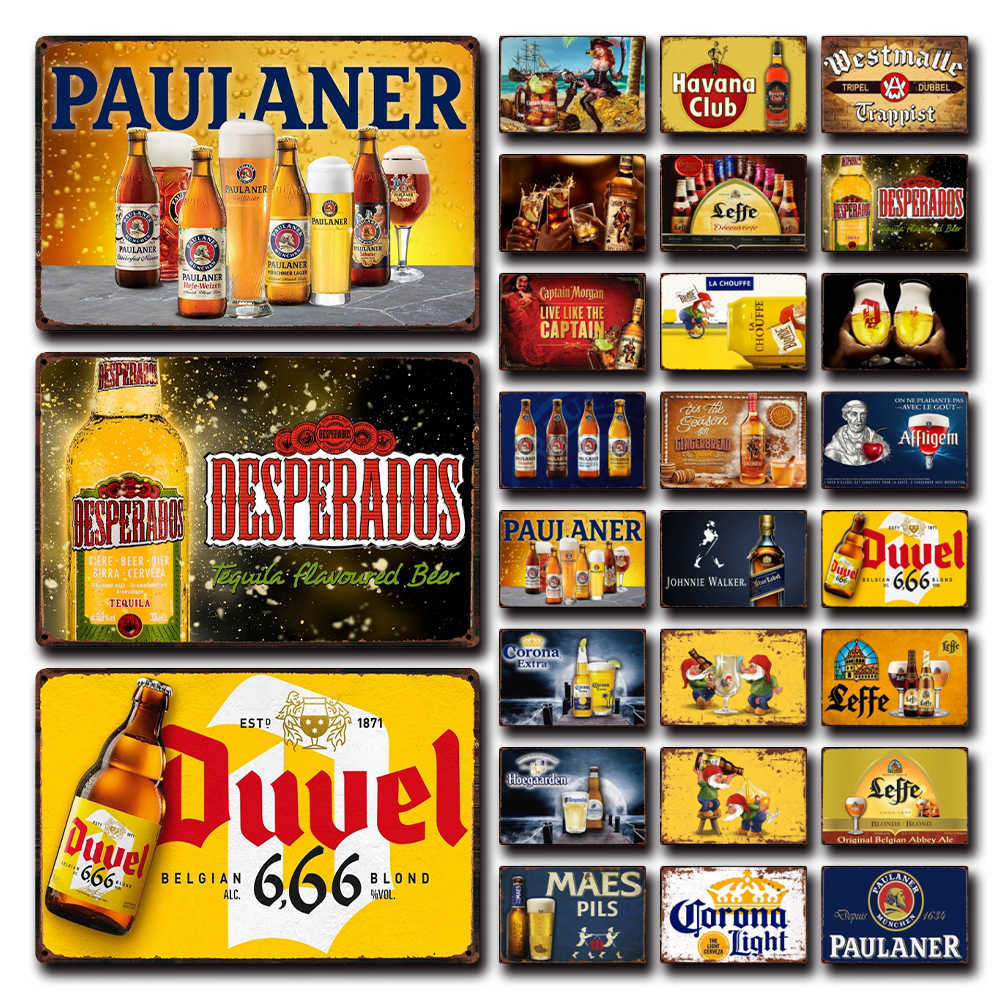 

[ ] Belgian Beer Duvel La Chouffe Leffe Hertog Jan Paulaner Tin Art Metal Sign Home Decor Painting 20*30 CM Size