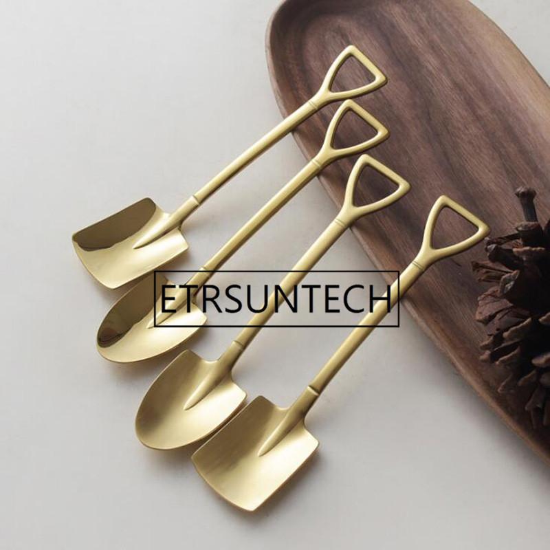 

100pcs Stainless Steel Small Shovel Spoon Gold Silver Handle Spoons Flatware Ice Cream Drinking Tools Kitchen Gadget