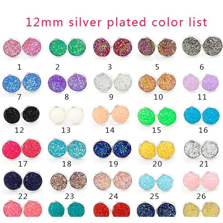 

Earrings Designer Stud Earrings 925 Silver Plated Earings Resin Druzy Drusy Earring Women Jewelry 12Mm Ydyb6