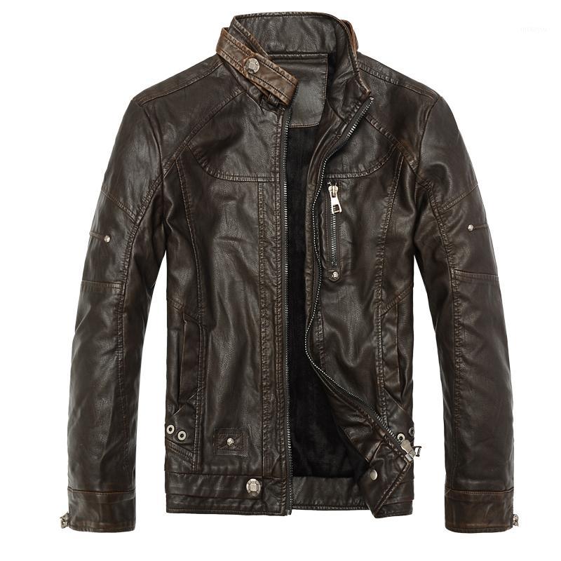 

Men's Fur & Faux Leather Jacket Men Coats High Quality PU Outerwear Business Winter Male Fleece Chaqueta Cuero Hombre1, Brown