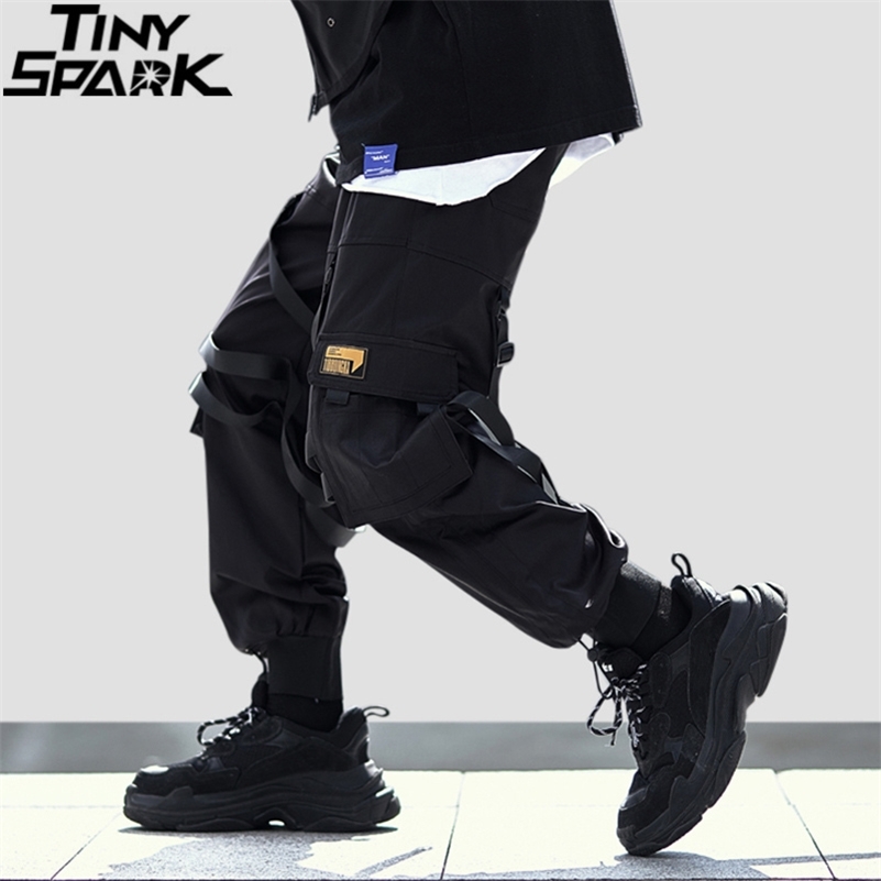 

Hip Hip Pants Jogger Streetwear Cargo Pants Pockets Swag Ribbon Harajuku Men HipHop Trousers Joggers Ankle Length Pants 201113, A1339061