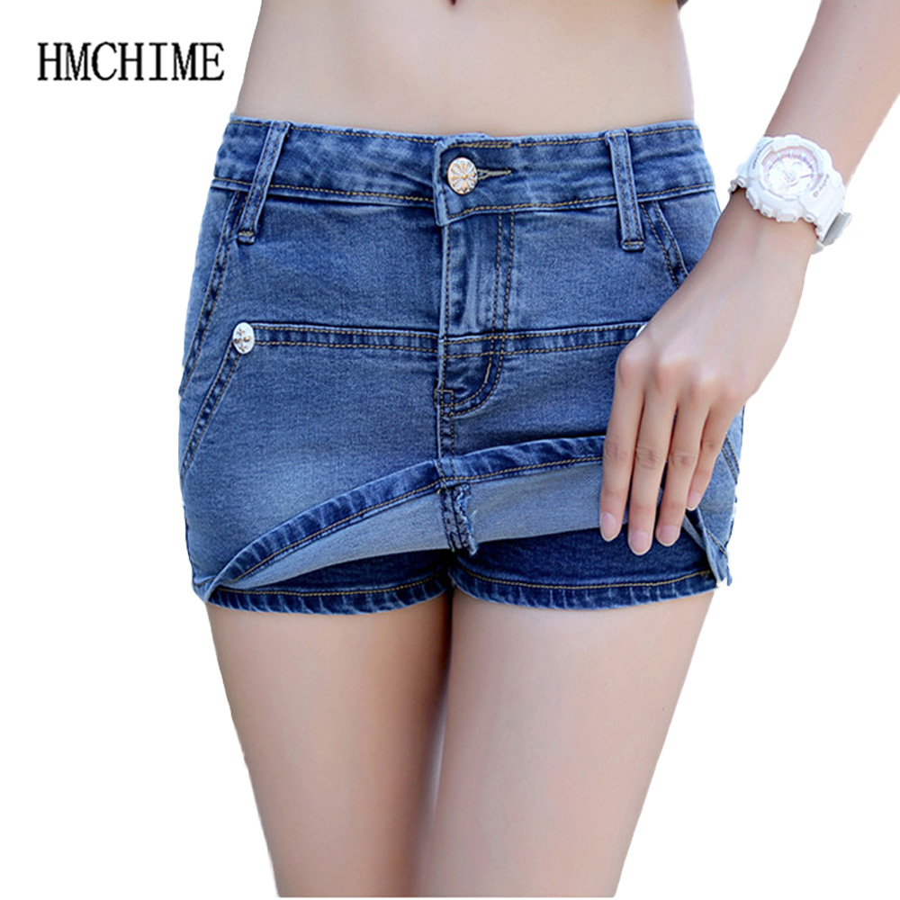 

Women Denim Shorts Zipper Slim False 2 Pieces Female Skirt Shorts Fashion Colorfast Cowboy Bottoms Fitness Short Jeans HM1389, White;black