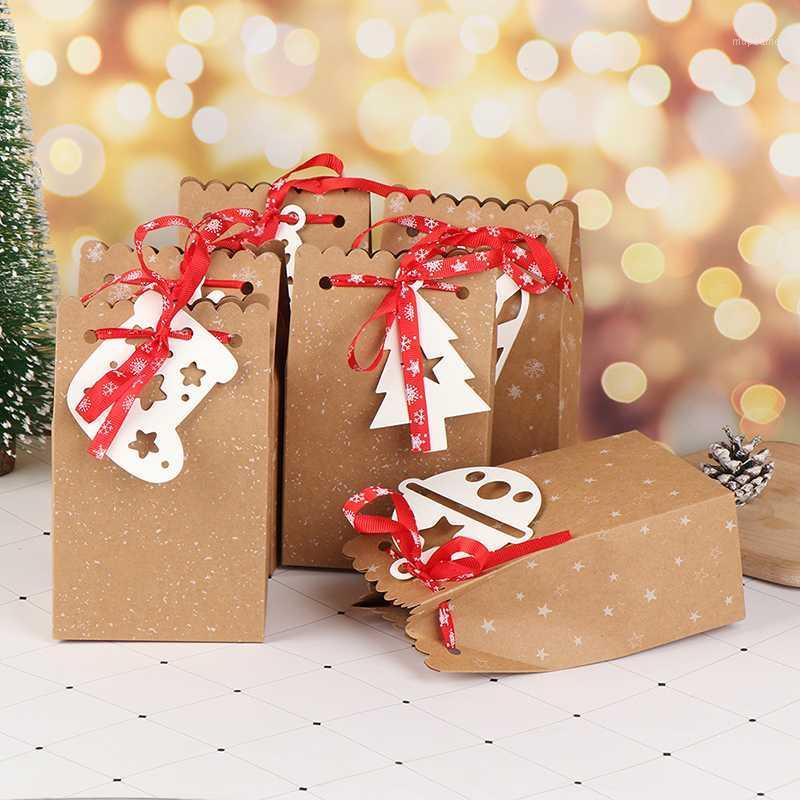 

2021 Christmas Gift Bags Sacks Kraft Paper Bag Kids Party Favors Box Christmas Decorations For Home New Year1